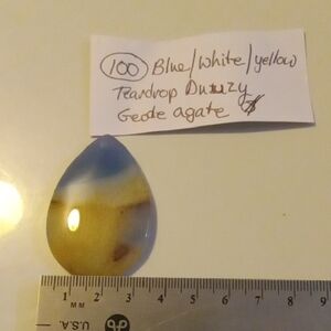 Blue and Yellow Teardrop Druzy Stone Agate Pendant